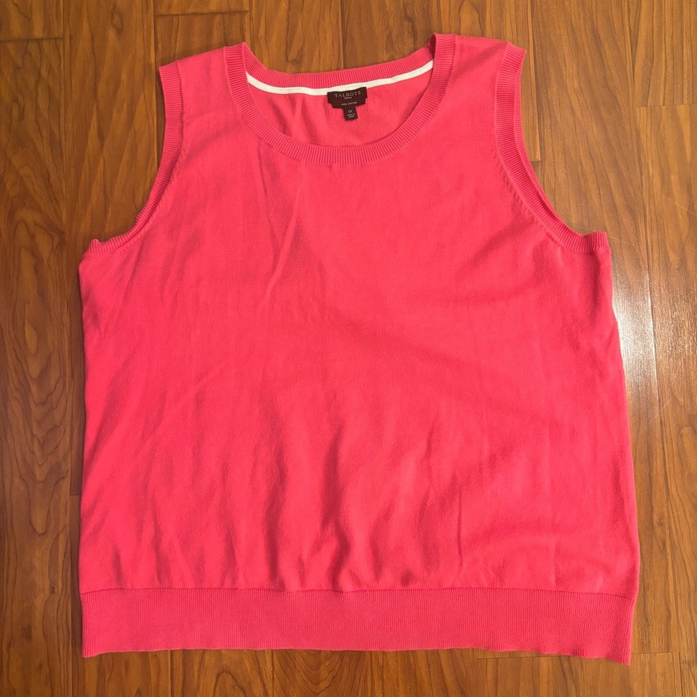 Talbots Pima Cotton Sleeveless Sweater Top Bright Pink Womens 1X